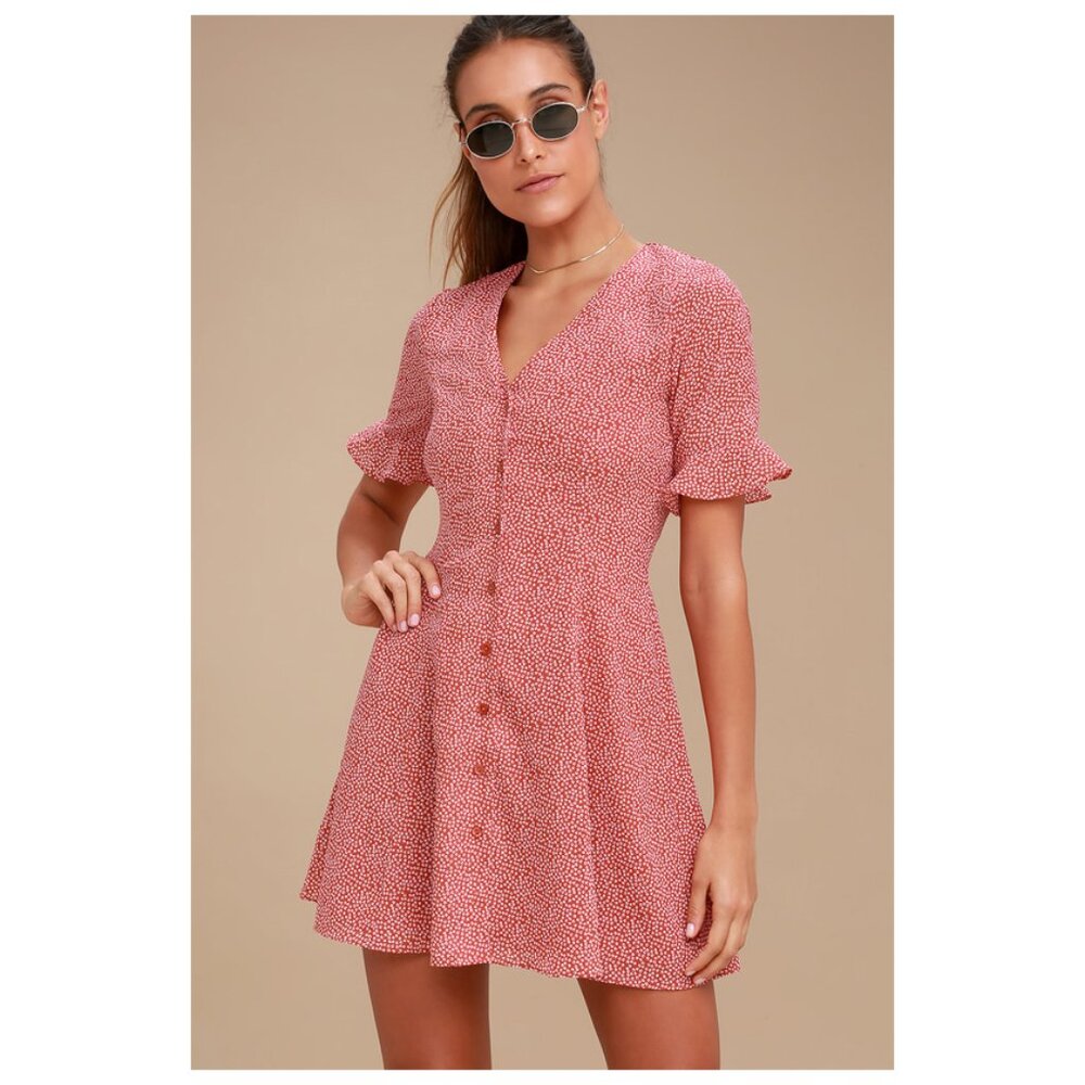 NWT Lulu's Castana Rust Button Tie Back Dress - Size Large